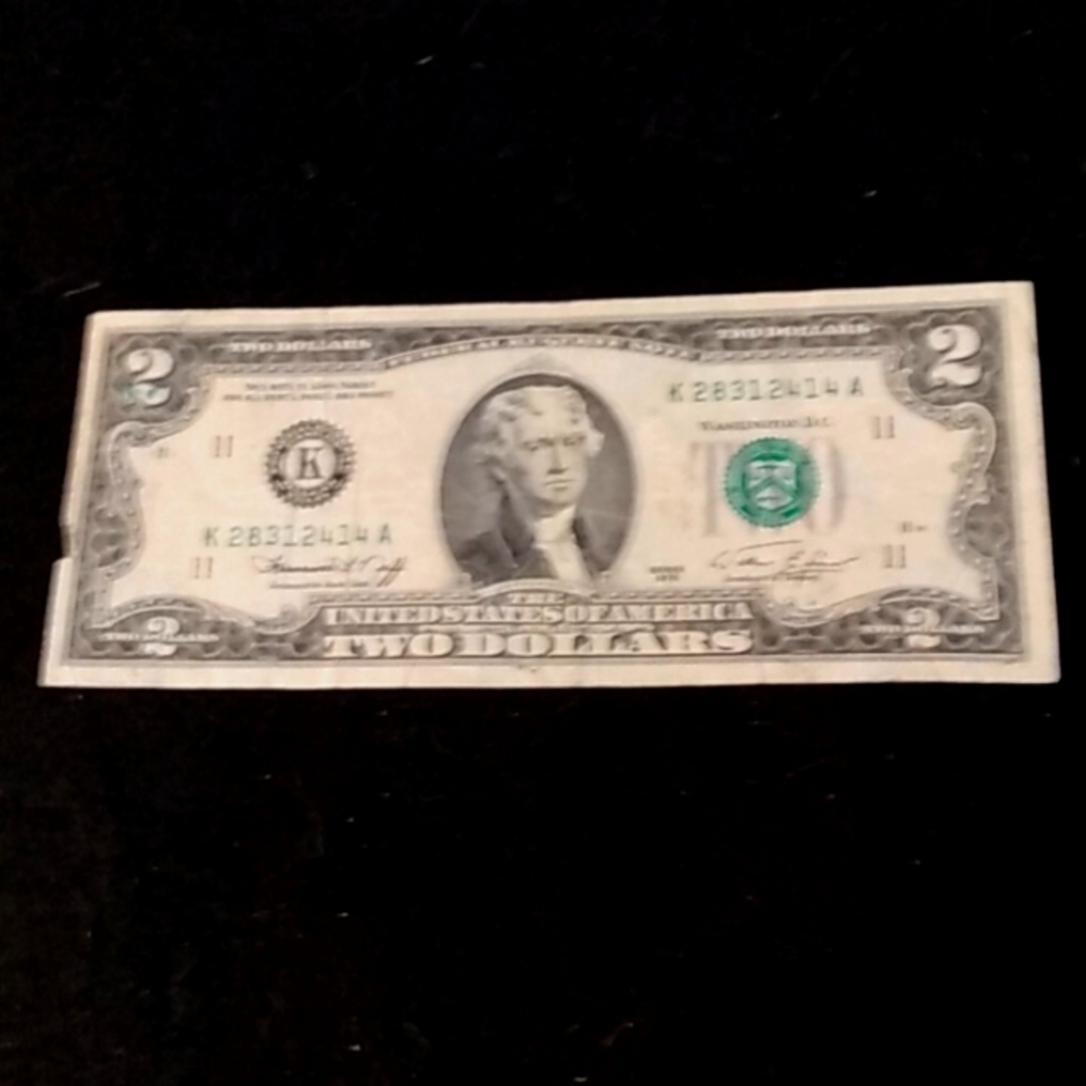 1976 Miscut/Misaligned $2 Two Dollar Bicentennial Bill